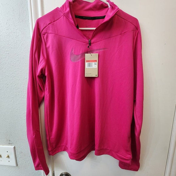 Nike Womens Pink Swoosh 1/4 Zip Pullover Mid Layer Top Long Sleeve NWT. Lg - Picture 1 of 8